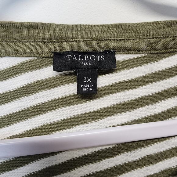 Talbots Green Striped Shift Dress Size 3X Tie Waist Short Sleeve Cotton Casual - Picture 9 of 10
